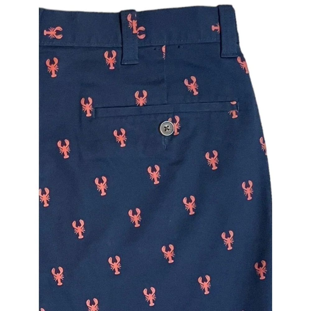J. Crew Men’s Navy Blue Shorts Red Crab Pattern Size 33 Nautical 9 Inch Inseam